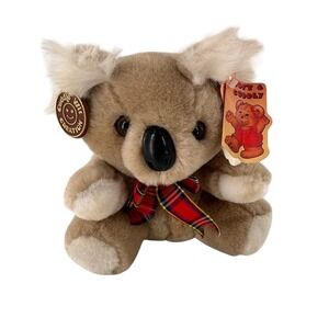 Vintage 1991 Cuddle Wit Soft & Cuddly Plush Koala Bear Toy Tartan Bow Plaid